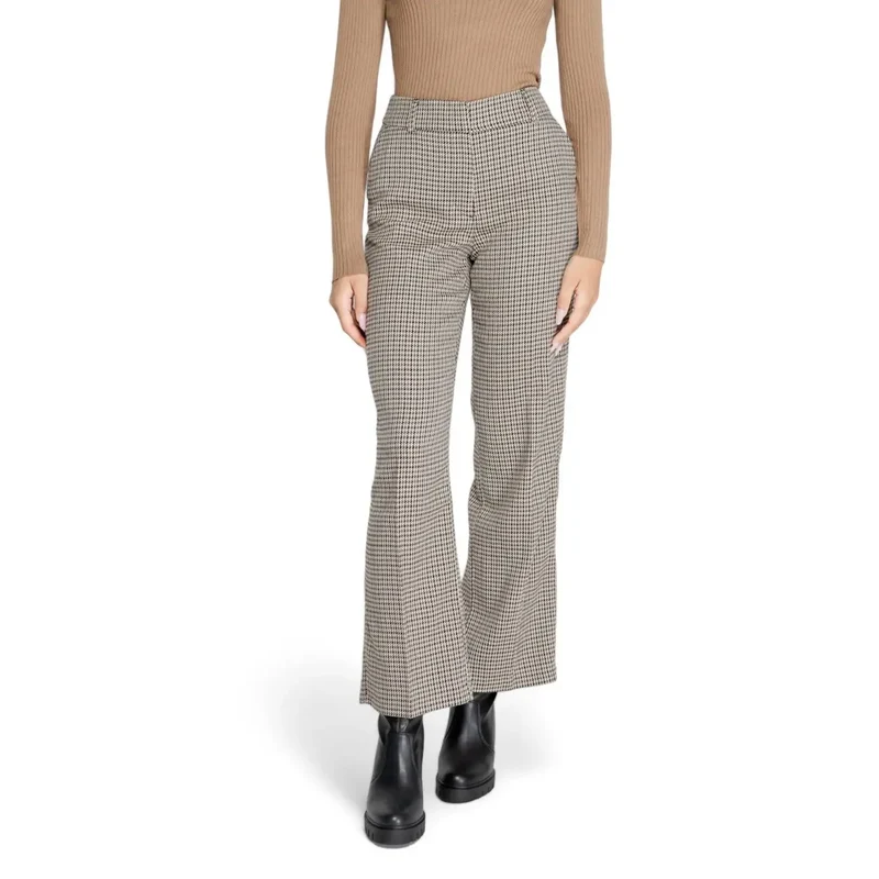 Pantalon pour femmes beige à carreaux avec fermeture éclair 15328058 taille MM
