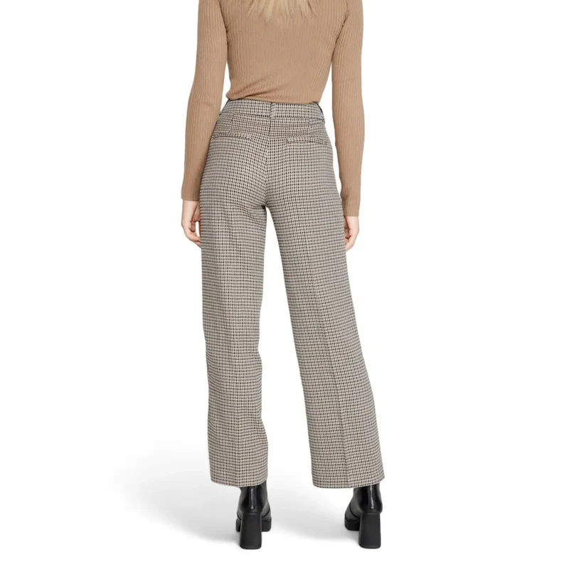 Pantalon pour femmes beige à carreaux avec fermeture éclair 15328058 taille MM