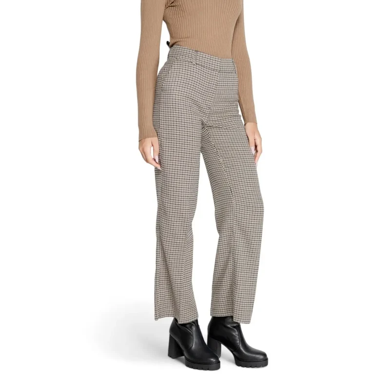 Pantalon pour femmes beige à carreaux avec fermeture éclair 15328058 taille MM