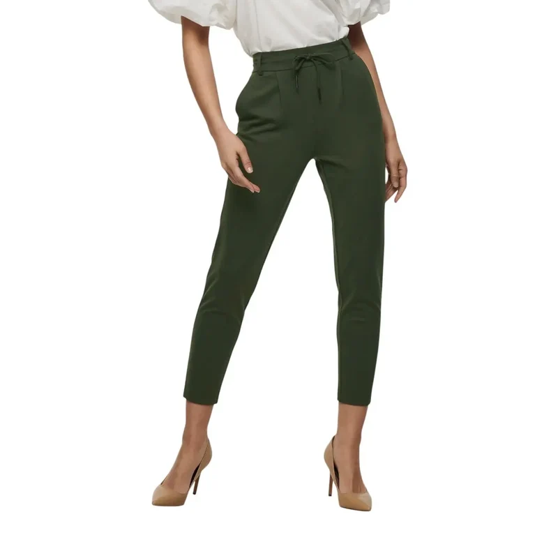 Pantalon pour femmes vert uni avec lacets en mélange de viscose, taille S