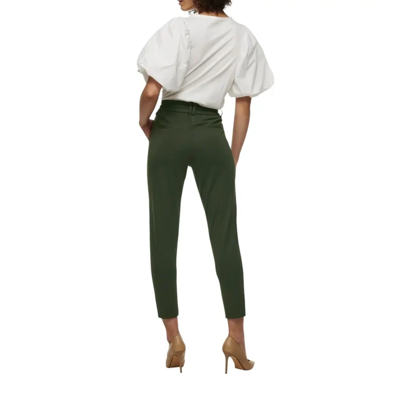 Pantalon pour femmes vert uni avec lacets en mélange de viscose, taille S