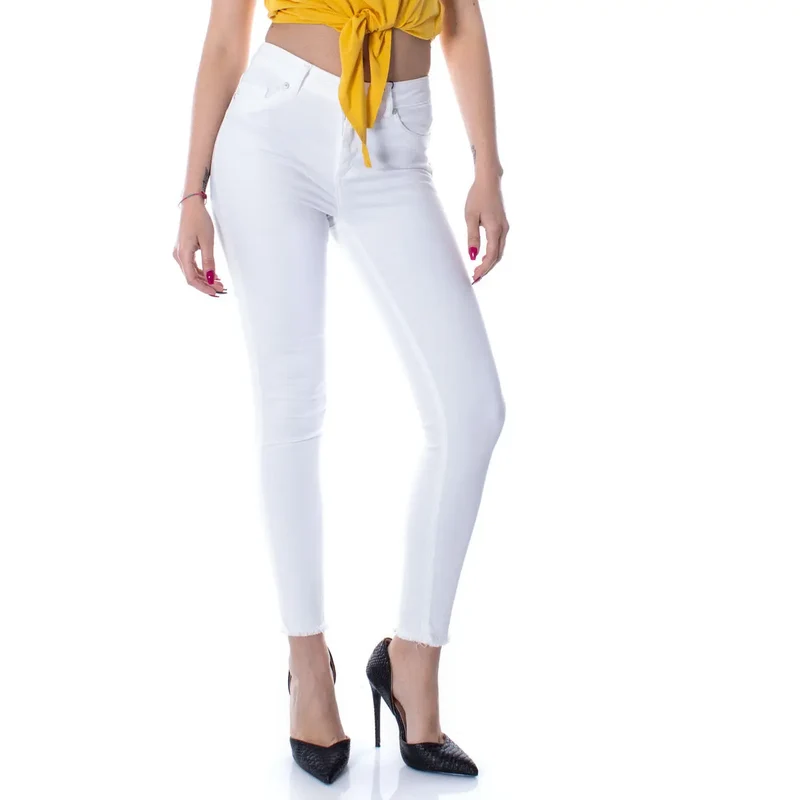 Pantalon Femme Seulement Coton Blanc Stretch Coupe Slim