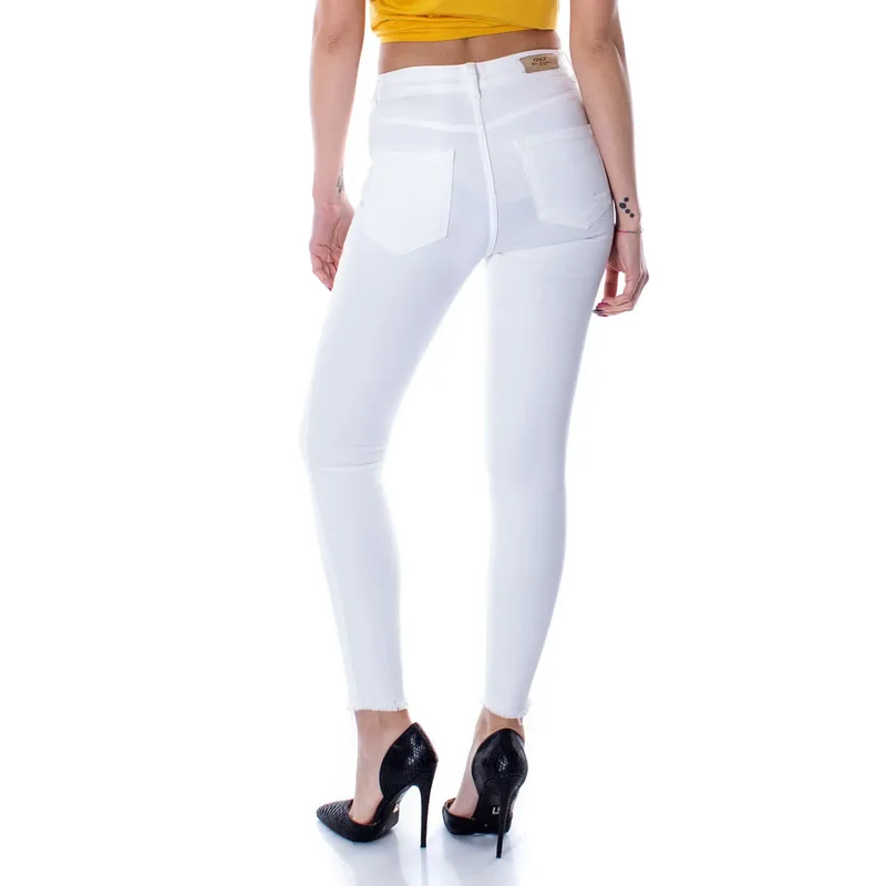 Pantalon Femme Seulement Coton Blanc Stretch Coupe Slim