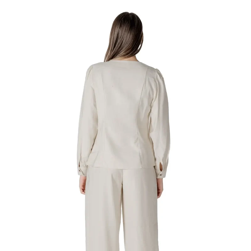 Chemisier en viscose à manches longues, col en V blanc pour femmes