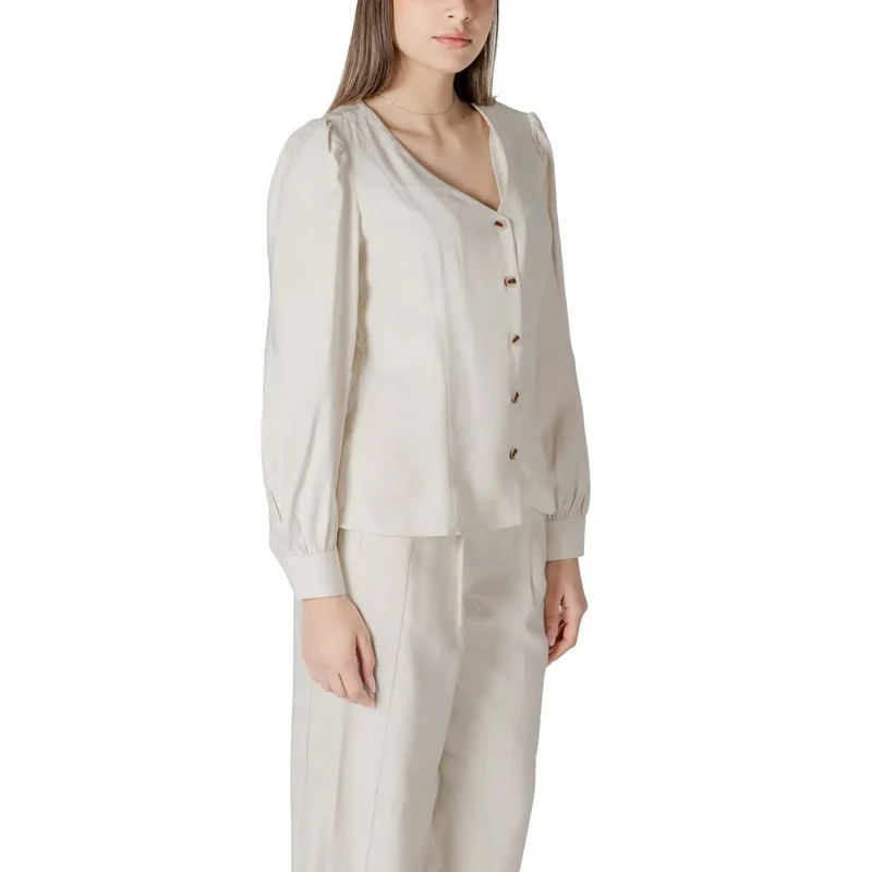 Chemisier en viscose à manches longues, col en V blanc pour femmes