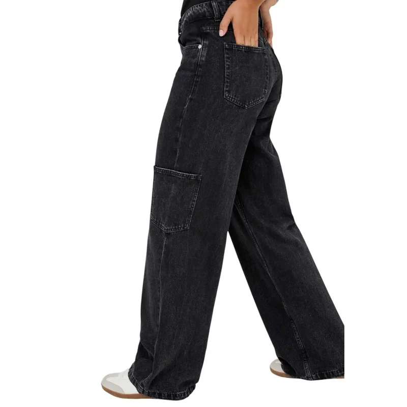 Jeans en coton noir mélangé pour femmes