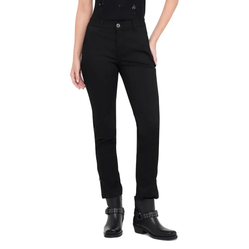 Liu Jo Pantalon noir d'automne-hiver pour femmes avec fermeture éclair et bouton