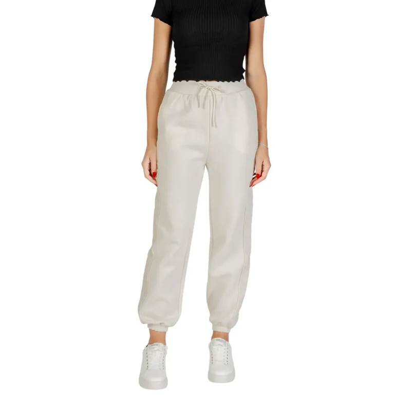 Guess Women White Cotton Polyester Trousers with Laces (pantalon en coton polyester blanc avec lacets)