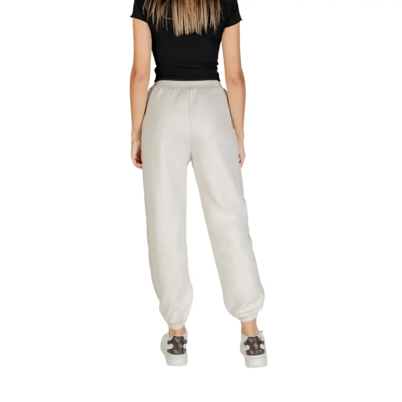 Guess Women White Cotton Polyester Trousers with Laces (pantalon en coton polyester blanc avec lacets)