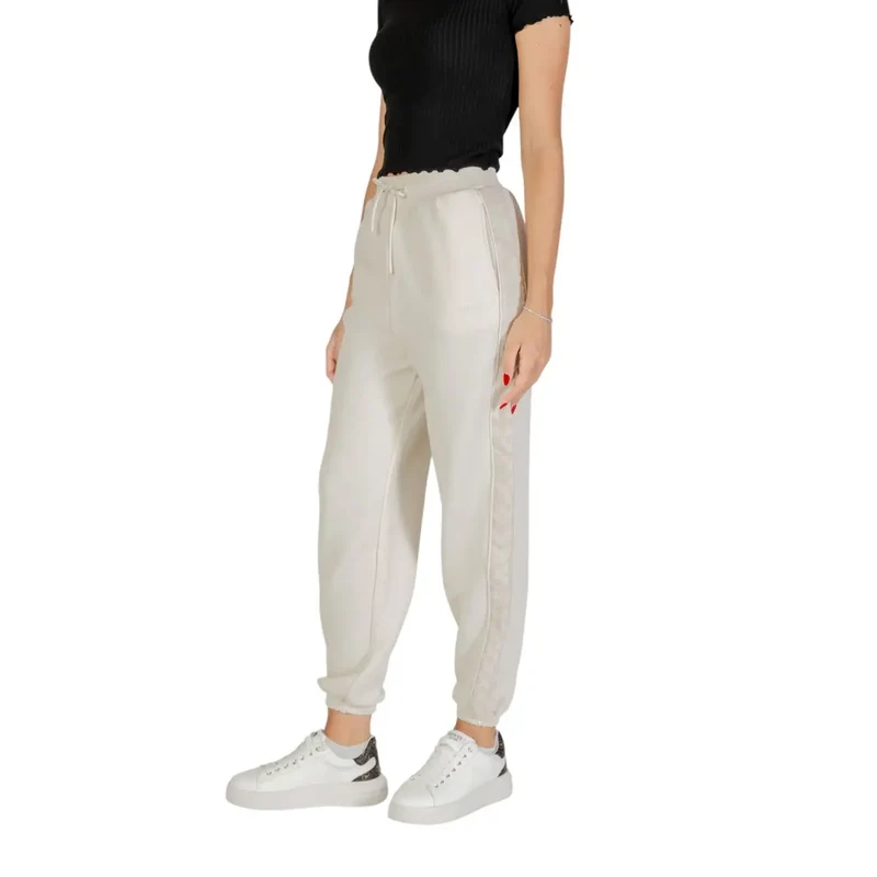 Guess Women White Cotton Polyester Trousers with Laces (pantalon en coton polyester blanc avec lacets)