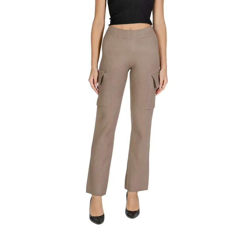 Vila Beige Pantalon en viscose mélangée avec poches latérales