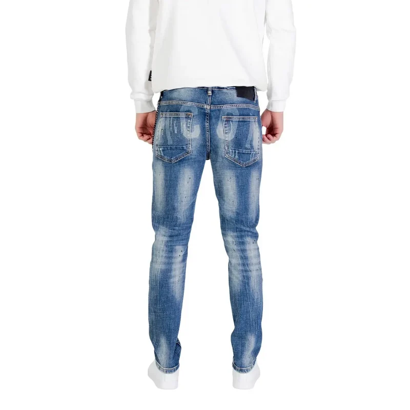 Jeans stretch en coton délavé bleu pour hommes