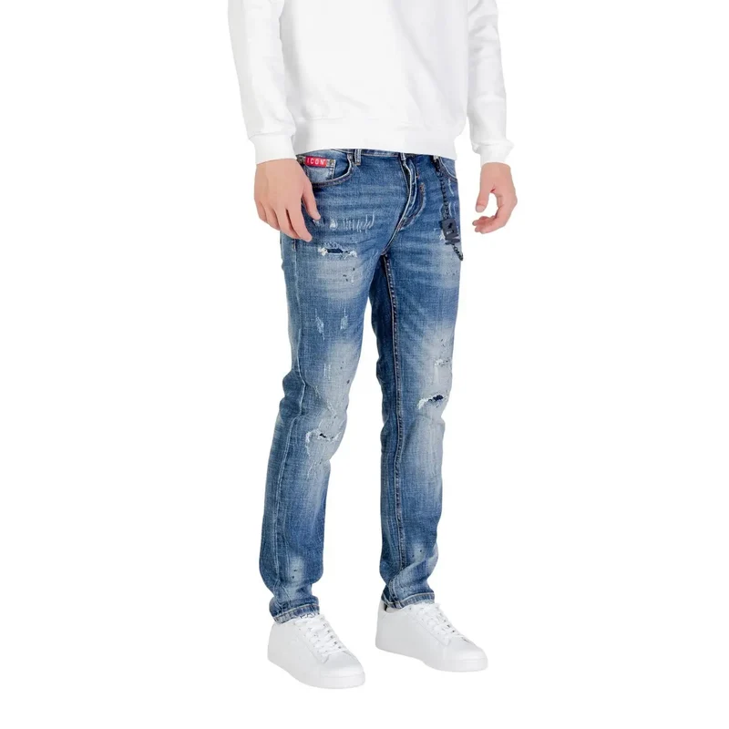 Jeans stretch en coton délavé bleu pour hommes