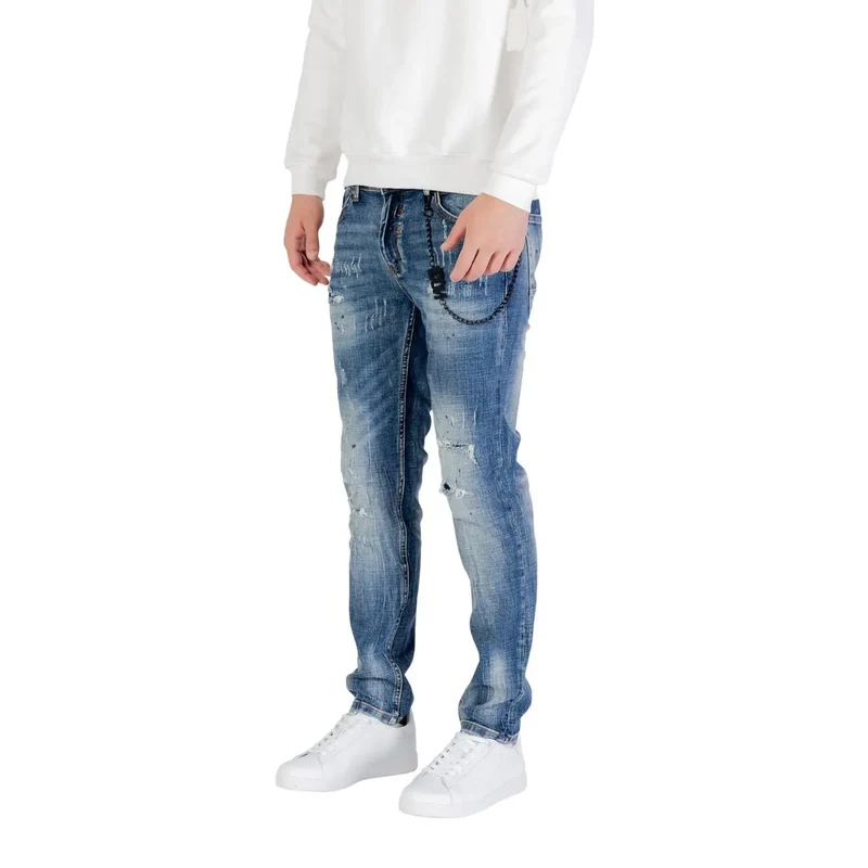 Jeans stretch en coton délavé bleu pour hommes