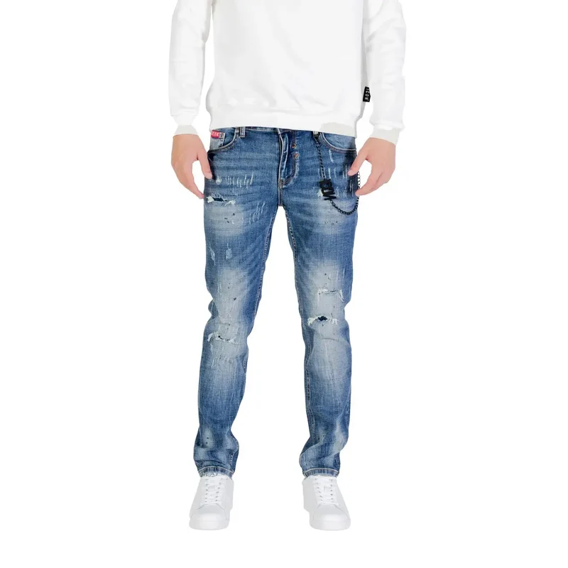 Jeans stretch en coton délavé bleu pour hommes