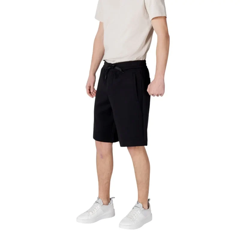 Armani Exchange - Short noir en coton mélangé avec lacets