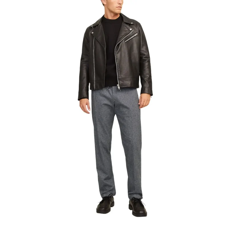 Jack & Jones Grey Cotton Stretch Trousers pour Hommes Automne Hiver