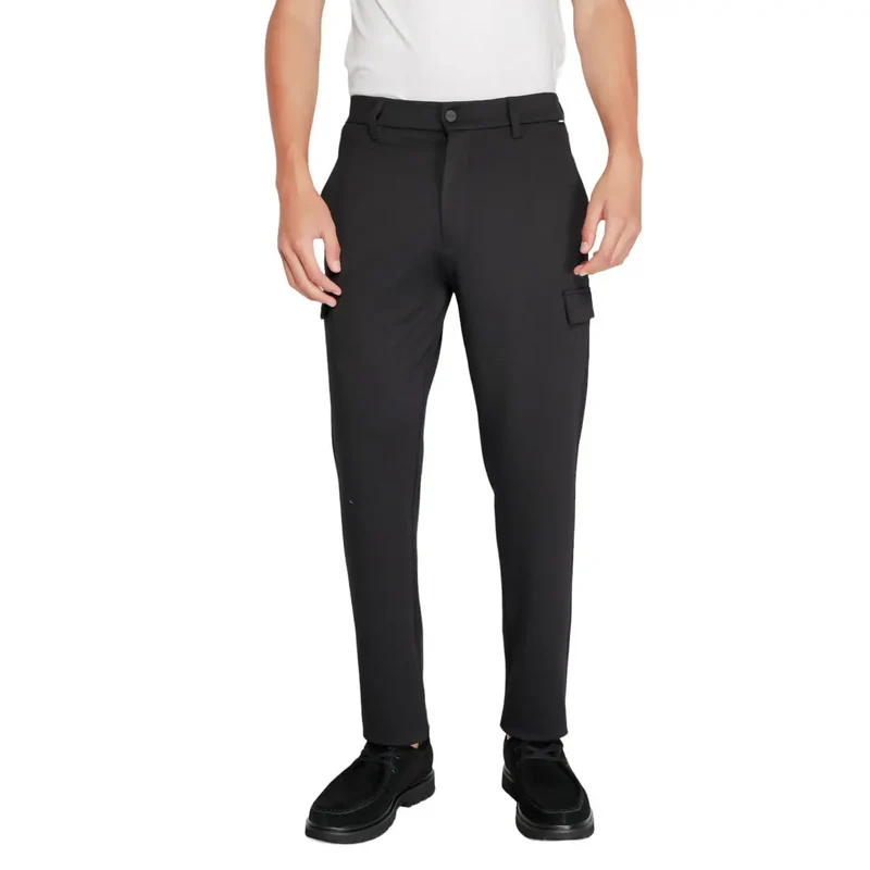 Calvin Klein Hommes Pantalon d'hiver noir en mélange de polyester et de viscose