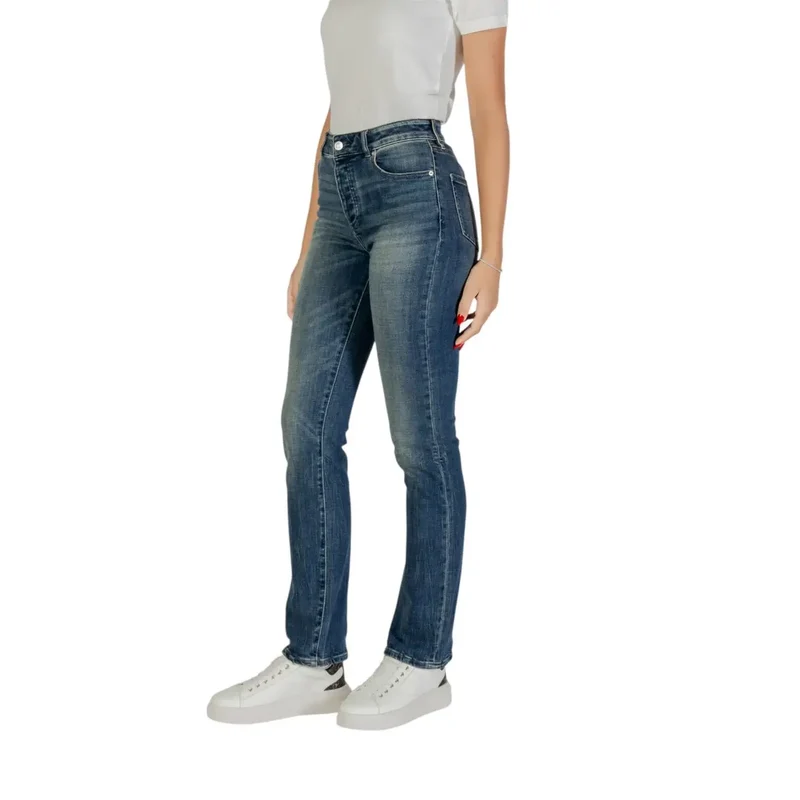 Armani Exchange Femme Blue Zip Button Jeans With Worn Out Effect