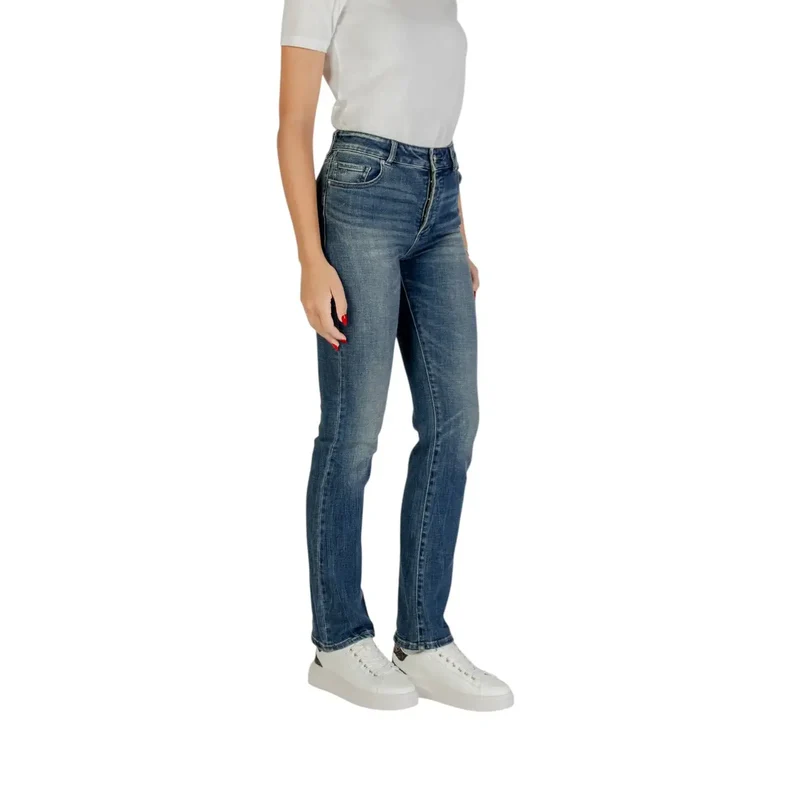 Armani Exchange Femme Blue Zip Button Jeans With Worn Out Effect