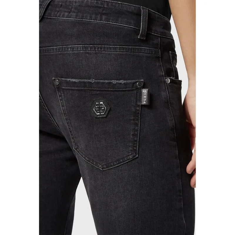 Philipp Plein Jean en coton extensible noir pour femmes