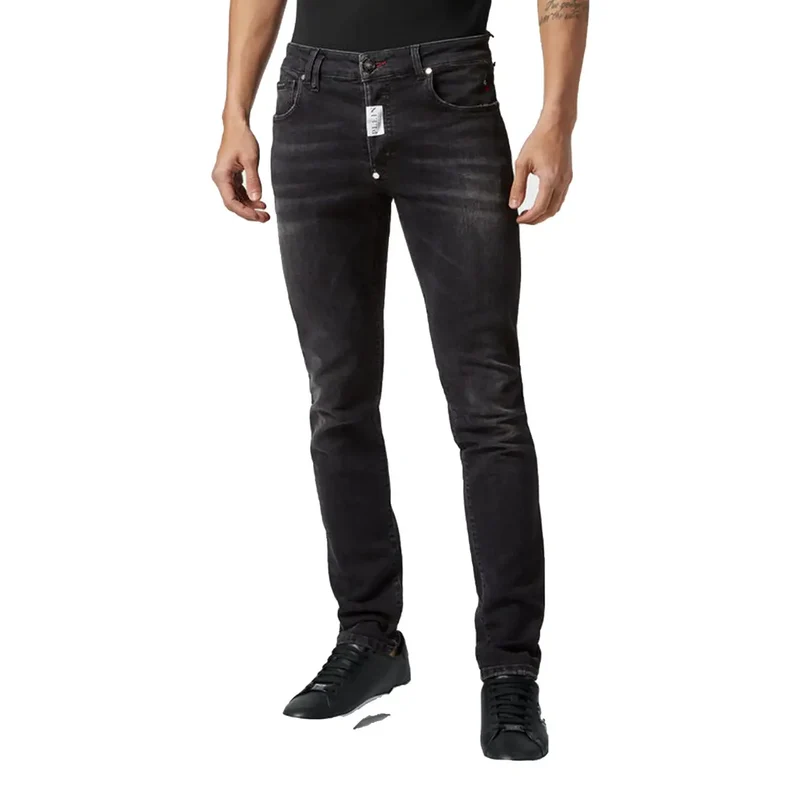 Philipp Plein Jean en coton extensible noir pour femmes