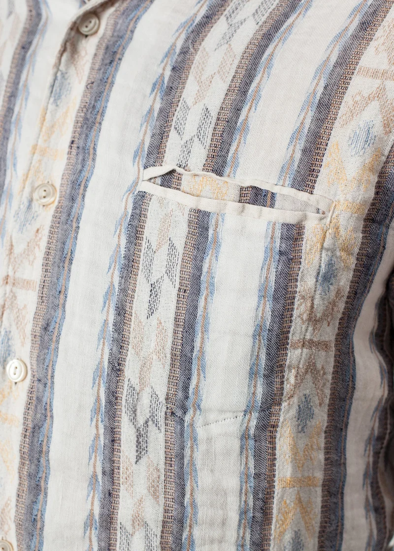 Linen Western Shirt in Beige/Blue -UEB
