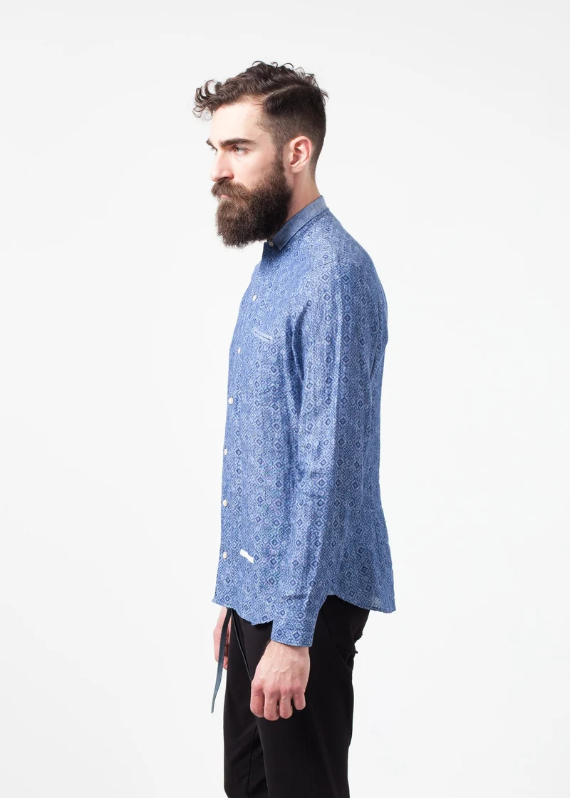 Linen Button Up in Blue Diamond -UEB
