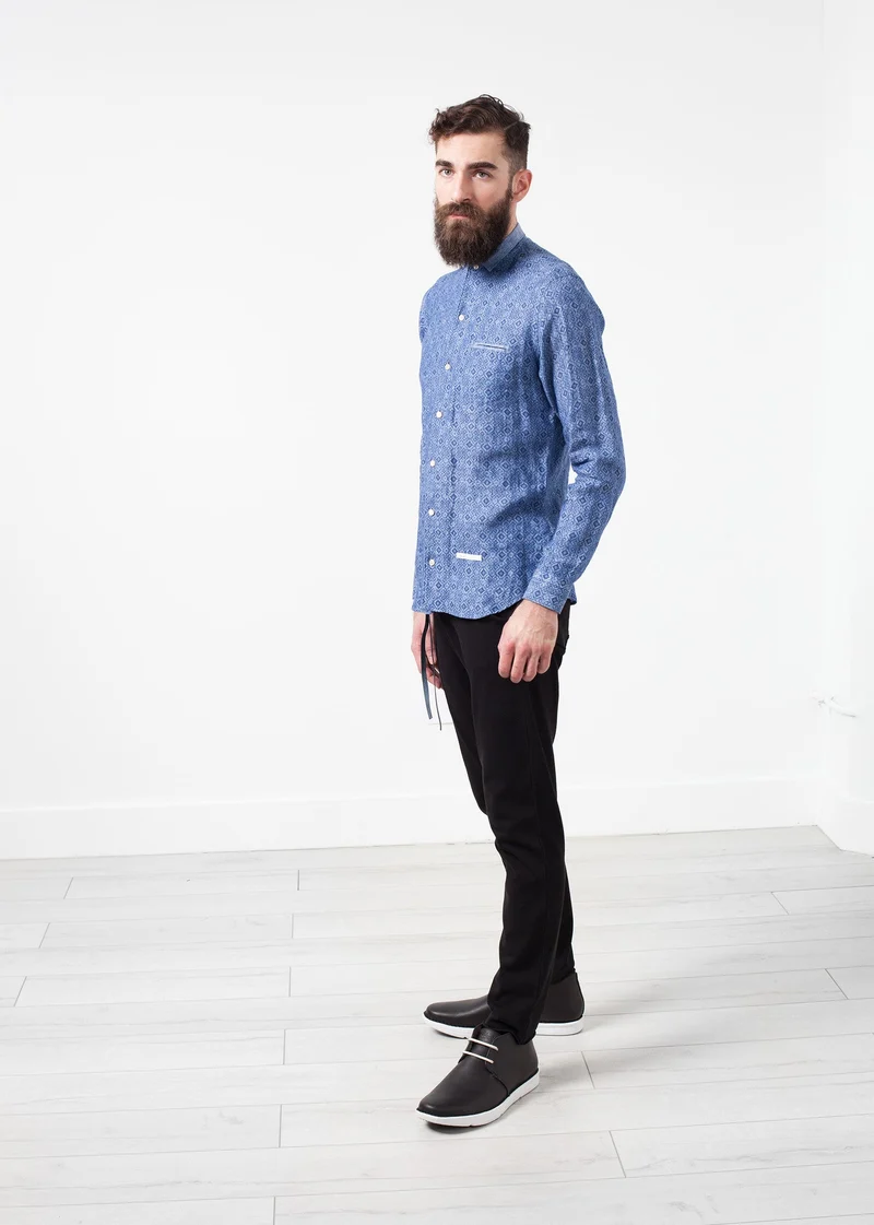 Linen Button Up in Blue Diamond -UEB