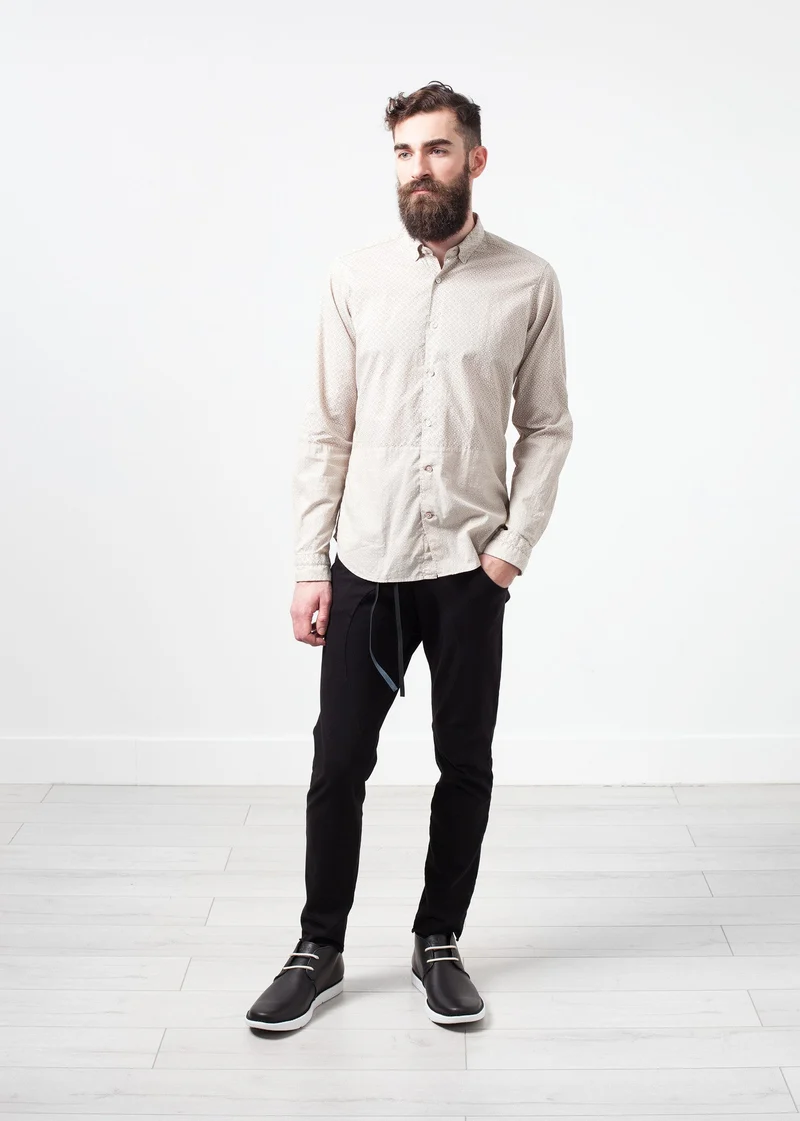 Patterned Button Up in Beige -UEB