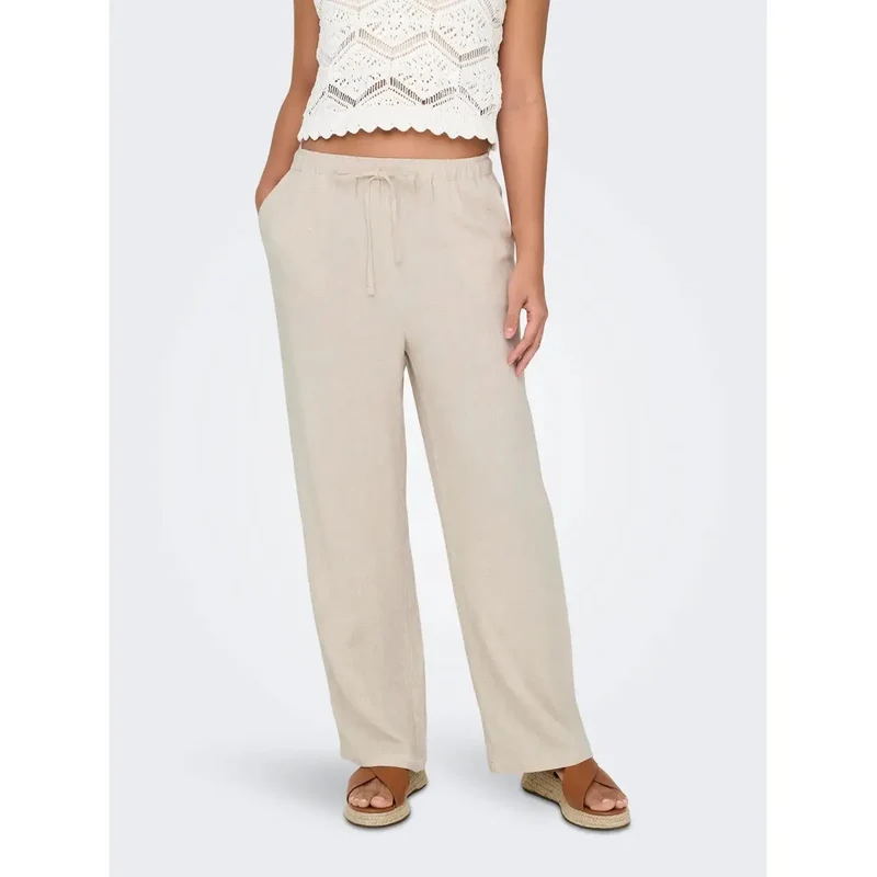 Pantalon pour femmes beige en lin viscose, printemps-été 15322263