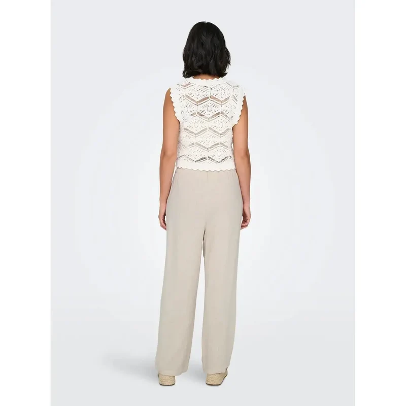 Pantalon pour femmes beige en lin viscose, printemps-été 15322263