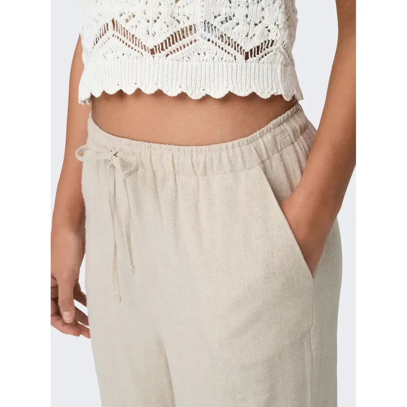 Pantalon pour femmes beige en lin viscose, printemps-été 15322263