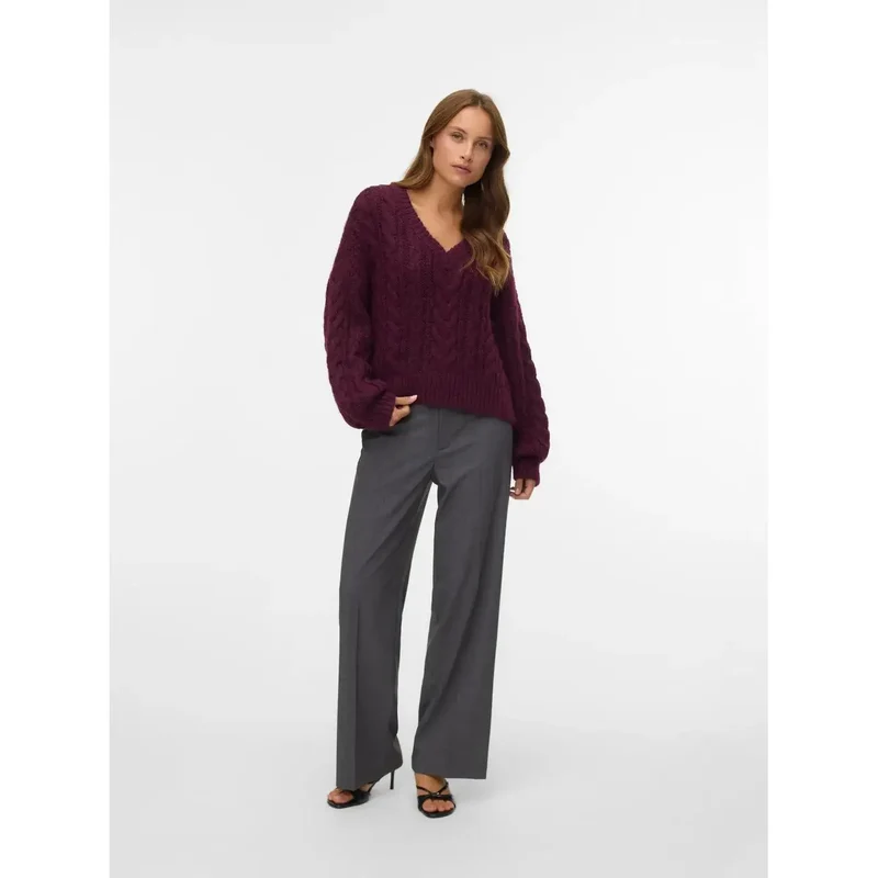 Vero Moda Pantalon pour femmes gris avec fermeture éclair et bouton, coupe régulière