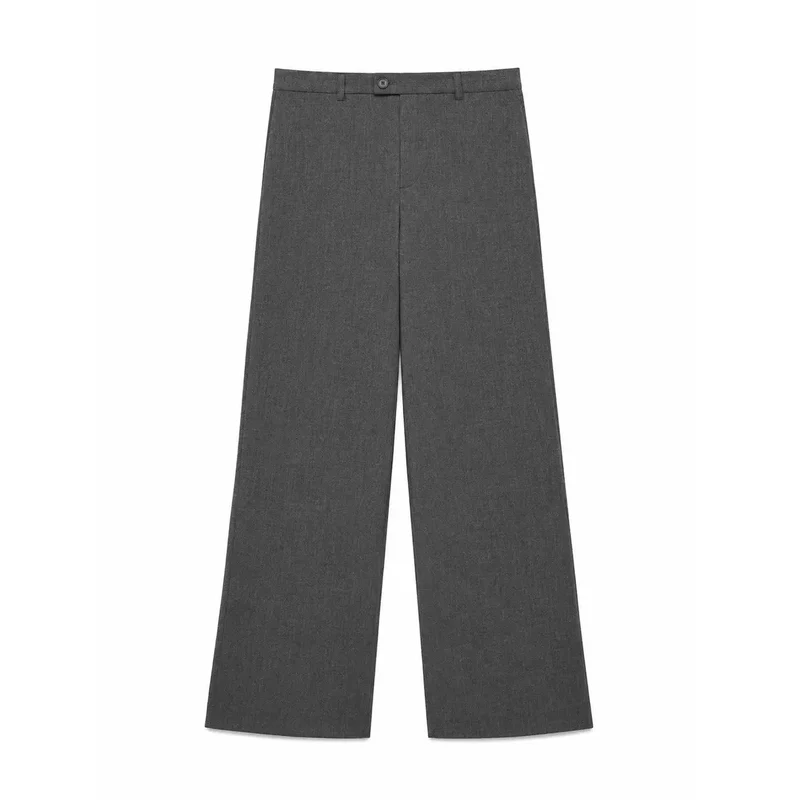 Vero Moda Pantalon pour femmes gris avec fermeture éclair et bouton, coupe régulière