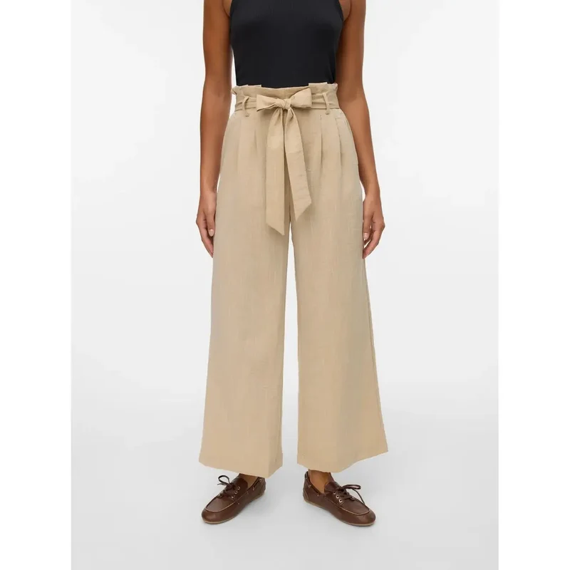 Vero Moda Femmes Pantalon Beige Enfilable Mélange de Viscose