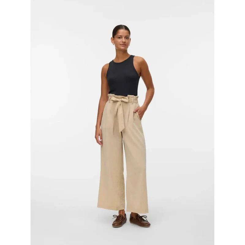 Vero Moda Femmes Pantalon Beige Enfilable Mélange de Viscose