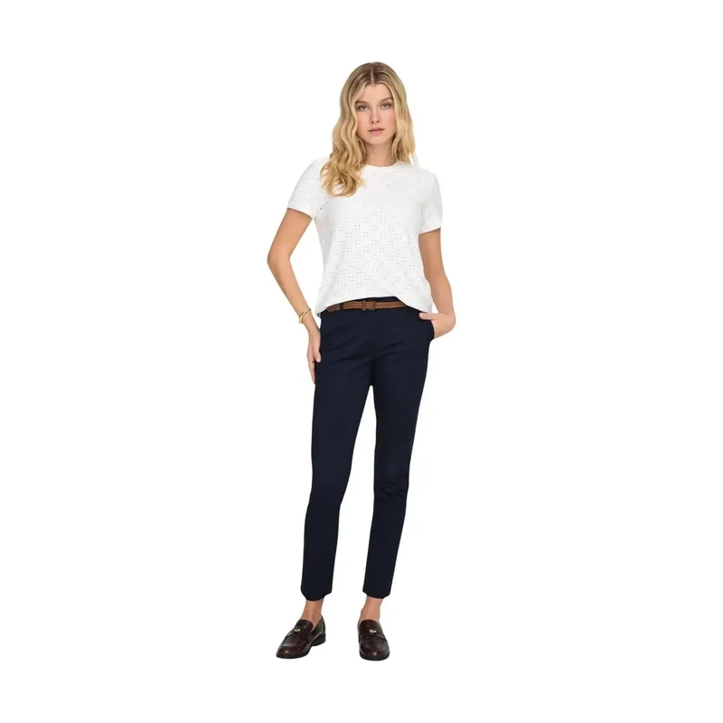 Pantalon ceinturé en coton chino bleu pour femmes Jacqueline De Yong