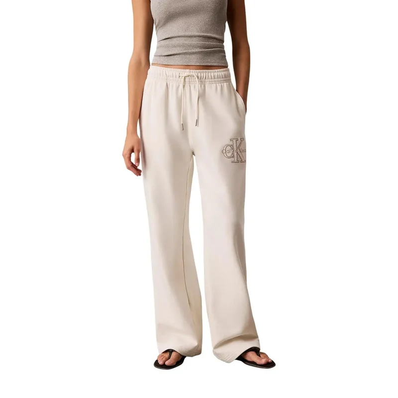 Pantalon en coton blanc pour femmes Calvin Klein Jeans, avec dentelles