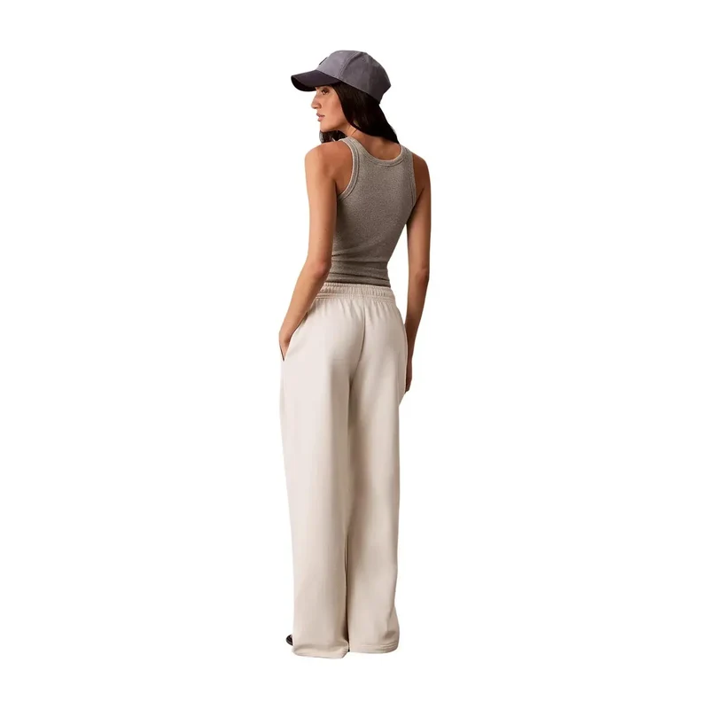 Pantalon en coton blanc pour femmes Calvin Klein Jeans, avec dentelles