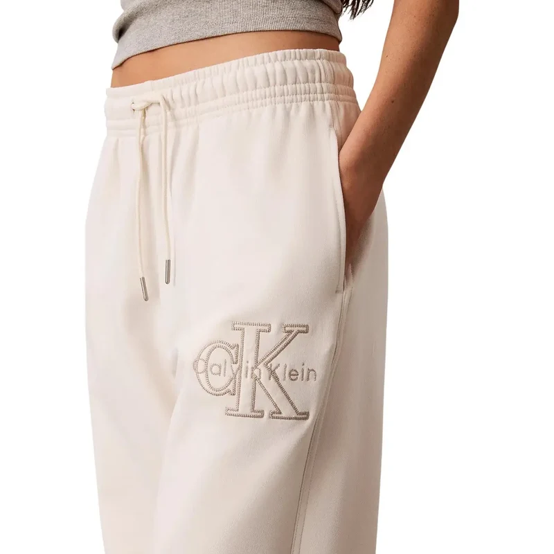 Pantalon en coton blanc pour femmes Calvin Klein Jeans, avec dentelles