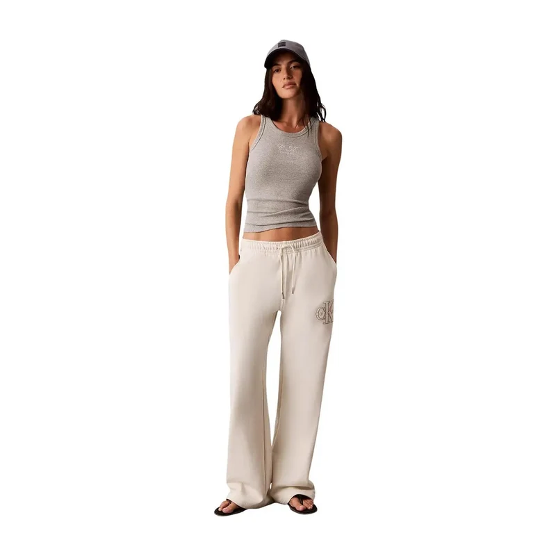 Pantalon en coton blanc pour femmes Calvin Klein Jeans, avec dentelles