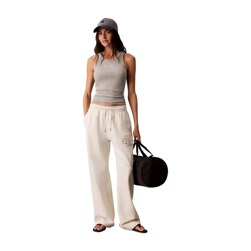 Pantalon en coton blanc pour femmes Calvin Klein Jeans, avec dentelles