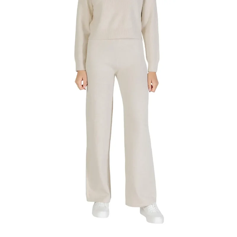 Pantalons en maille beige pour femmes, mélange de viscose, automne-hiver