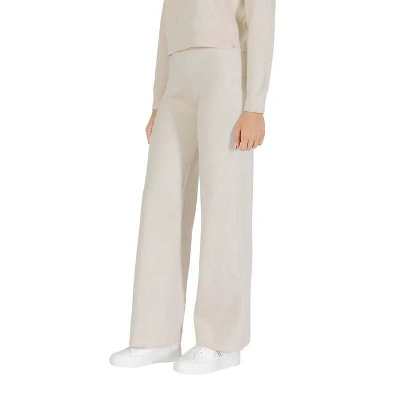Pantalons en maille beige pour femmes, mélange de viscose, automne-hiver