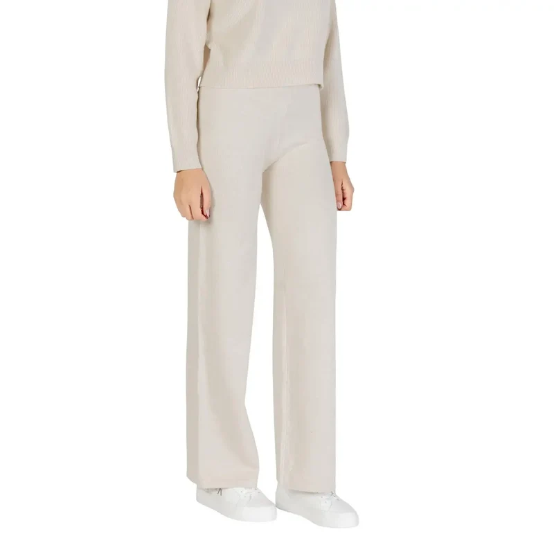 Pantalons en maille beige pour femmes, mélange de viscose, automne-hiver