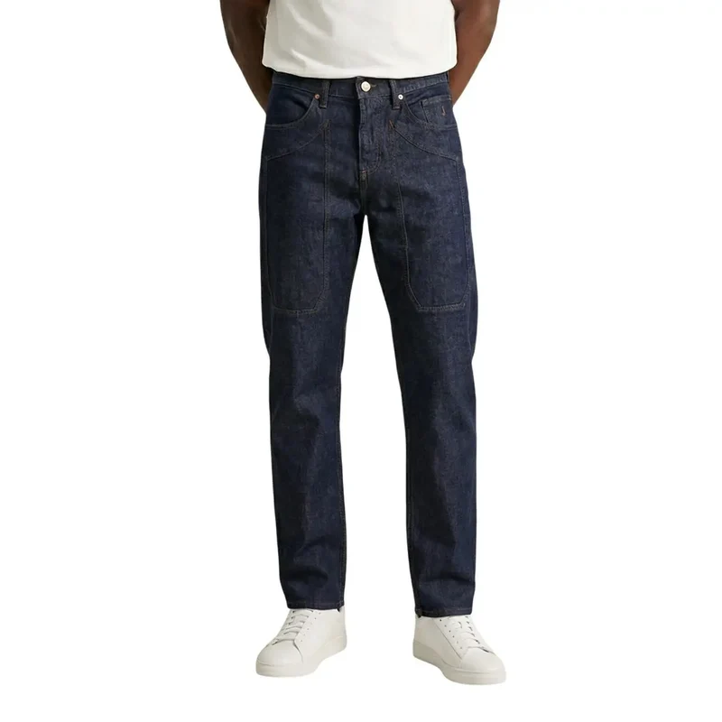 Jeckerson Jean pour hommes bleu en coton biologique à fermeture éclair et boutons JUPPA077