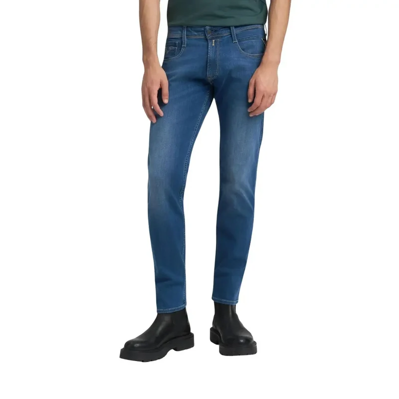 Replay Men Jeans Bleu Fermeture Éclair Bouton M914 Coupe Slim Printemps Été