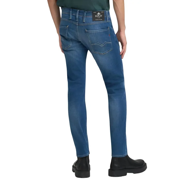 Replay Men Jeans Bleu Fermeture Éclair Bouton M914 Coupe Slim Printemps Été