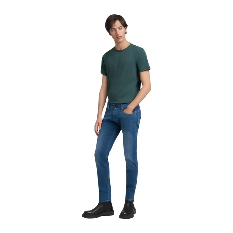 Replay Men Jeans Bleu Fermeture Éclair Bouton M914 Coupe Slim Printemps Été